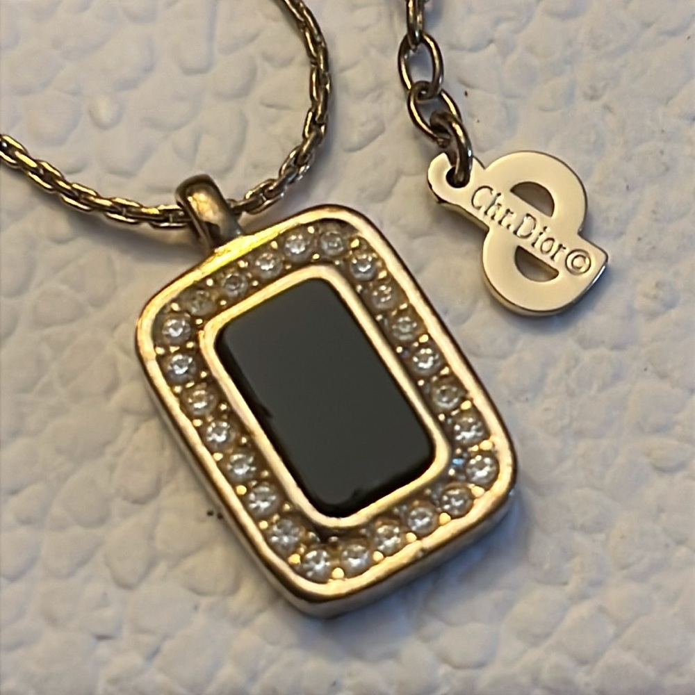VTG Christian Dior Black Onyx Pave Goldtone Necklace w/Crystals, Signed - Picture 3 of 4